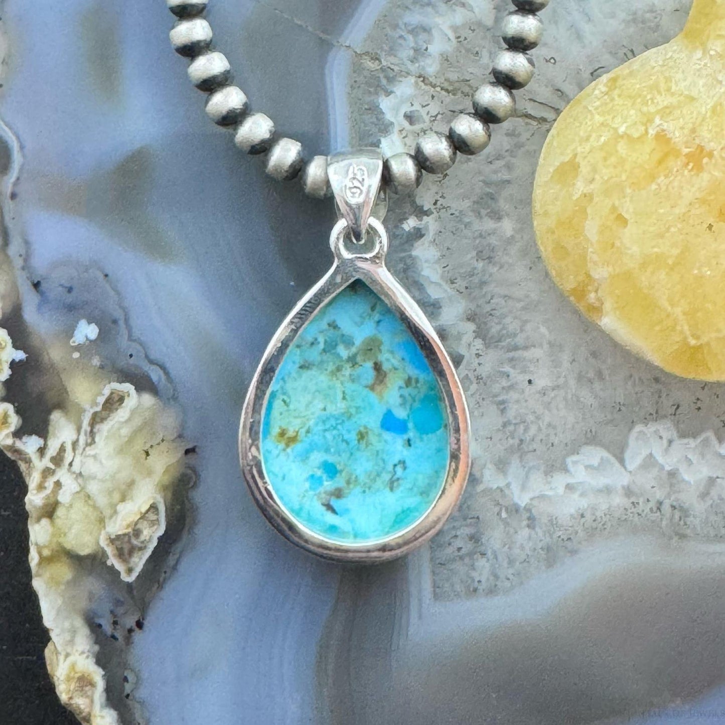 Sterling Silver Southwestern Style Teardrop Apatite Decorated Pendant For Women