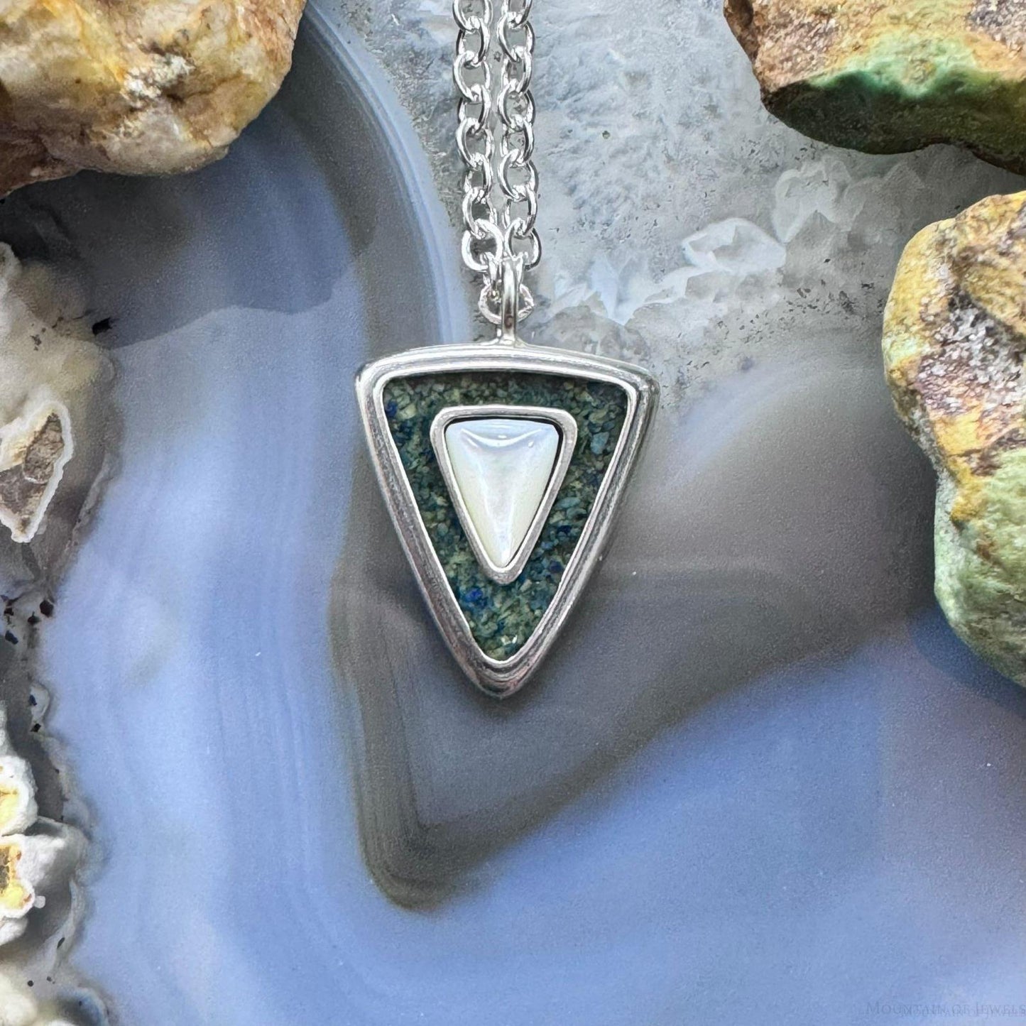 Carolyn Pollack Sterling Silver Mother of Pearl & Turquoise Chip Inlay 18" Necklace For Women