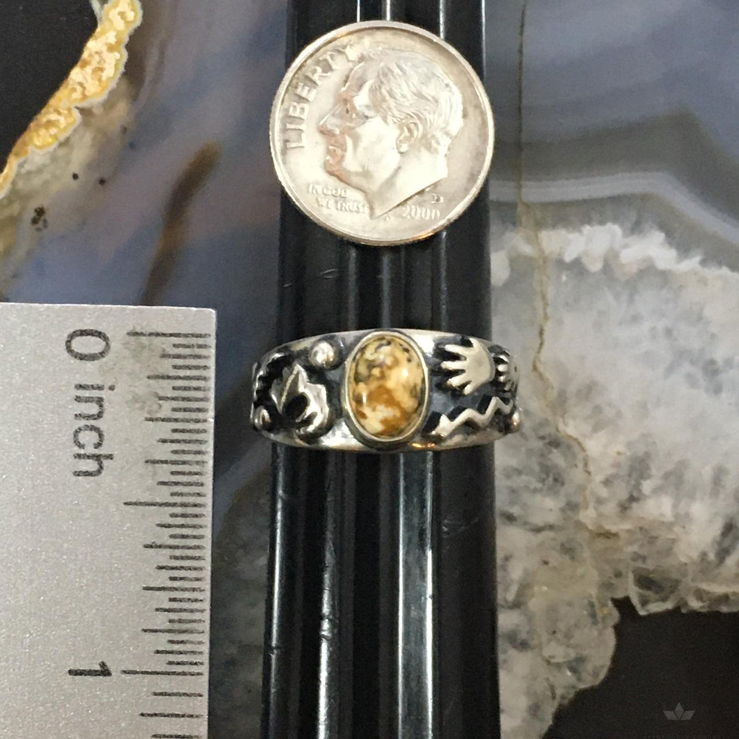 Jody Naranjo Vintage Southwestern Style Sterling Silver Picture Jasper Petroglyph Ring For Women #2