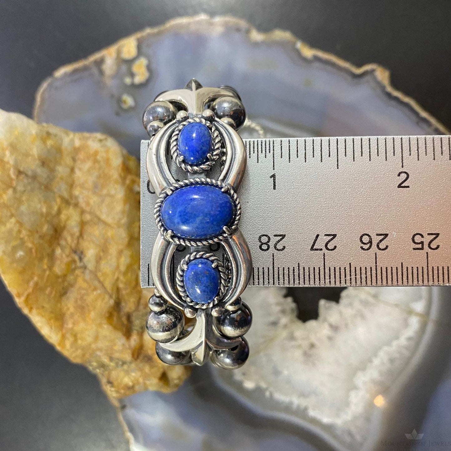 Carolyn Pollack Sterling Silver Navajo Pearl Bead 3 Denim Lapis Link Bracelet For Women