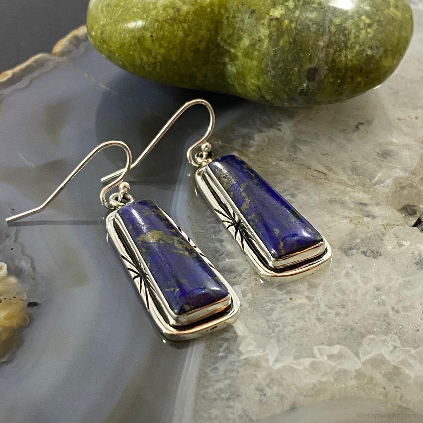 Native American Sterling Trapezoid Azurite Malachite Dangle Earrings For Women