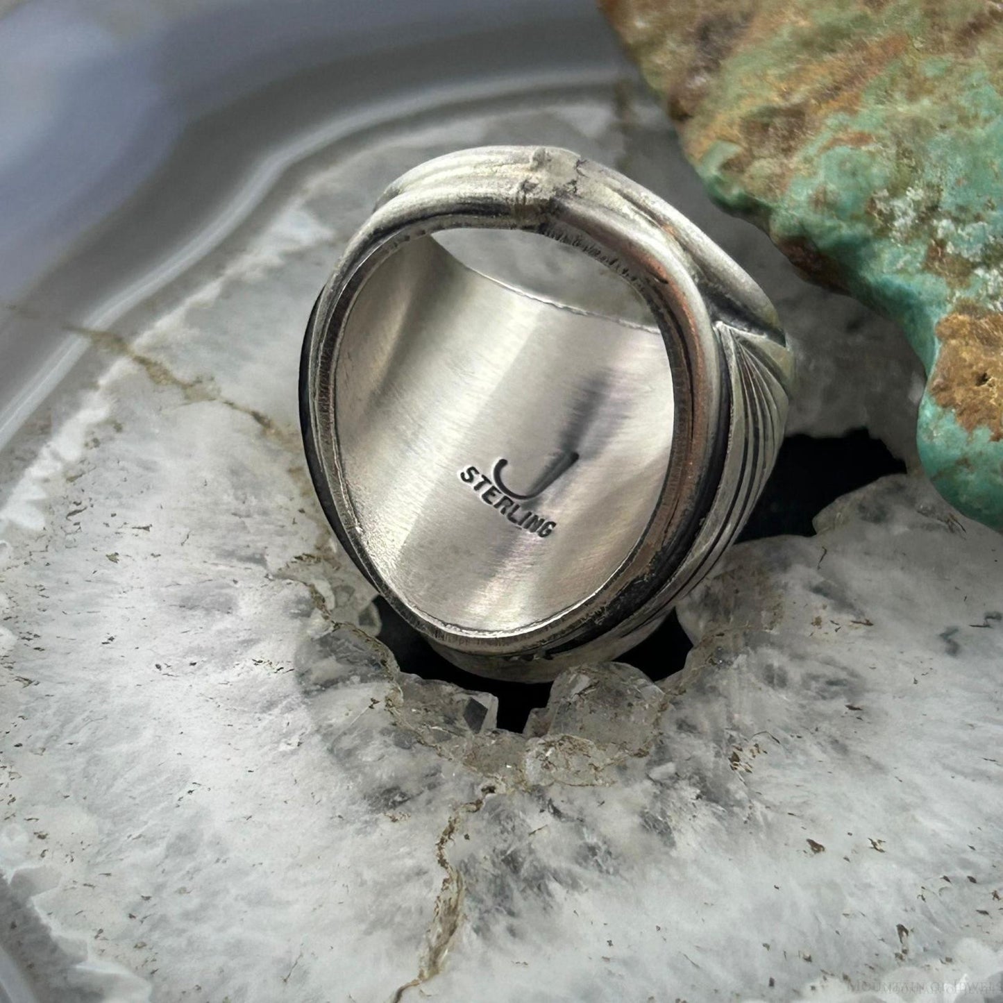 Native American Sterling Silver Oval Turquoise w/Matrix Shield Ring Size 9.5 For Men