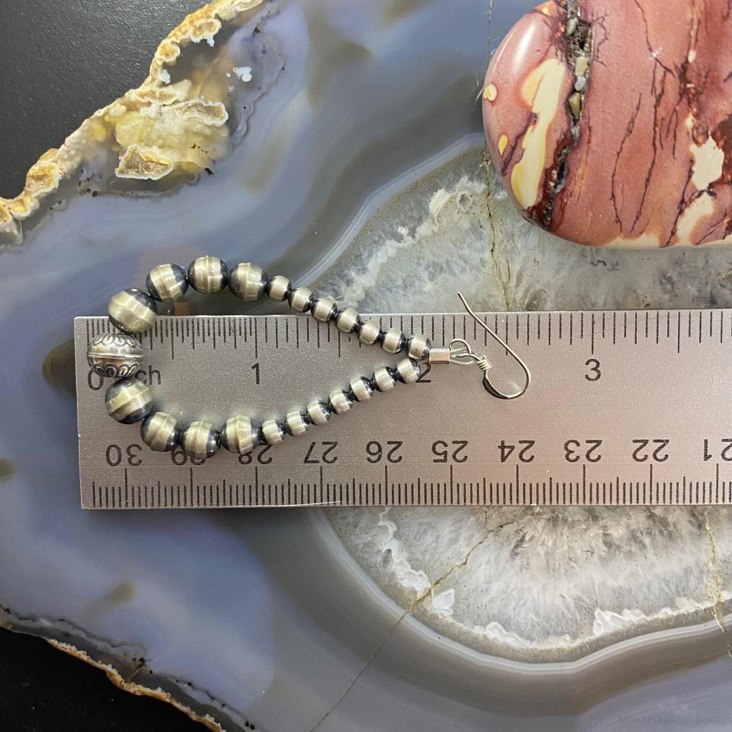 Graduated Navajo Pearl Beads 4-8 mm Sterling Silver Hoop Dangle Earrings For Women