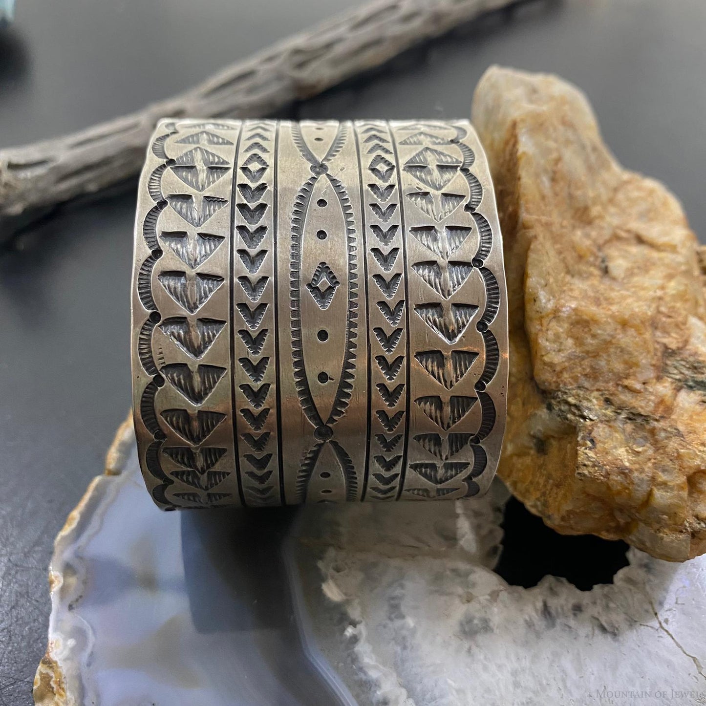 Tawney Cruz-Willie Native American Sterling Wide Stamped Bracelet For Women