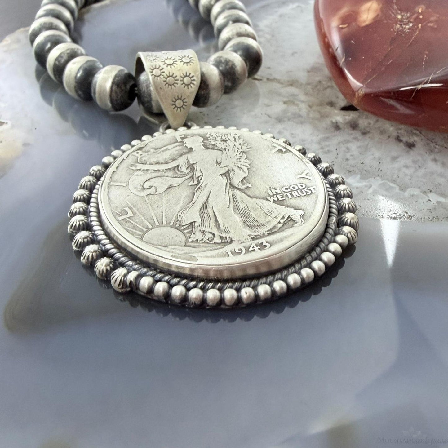 Genuine 90% Silver 1943 US Walking Liberty Half Dollar Decorated Unisex Pendant