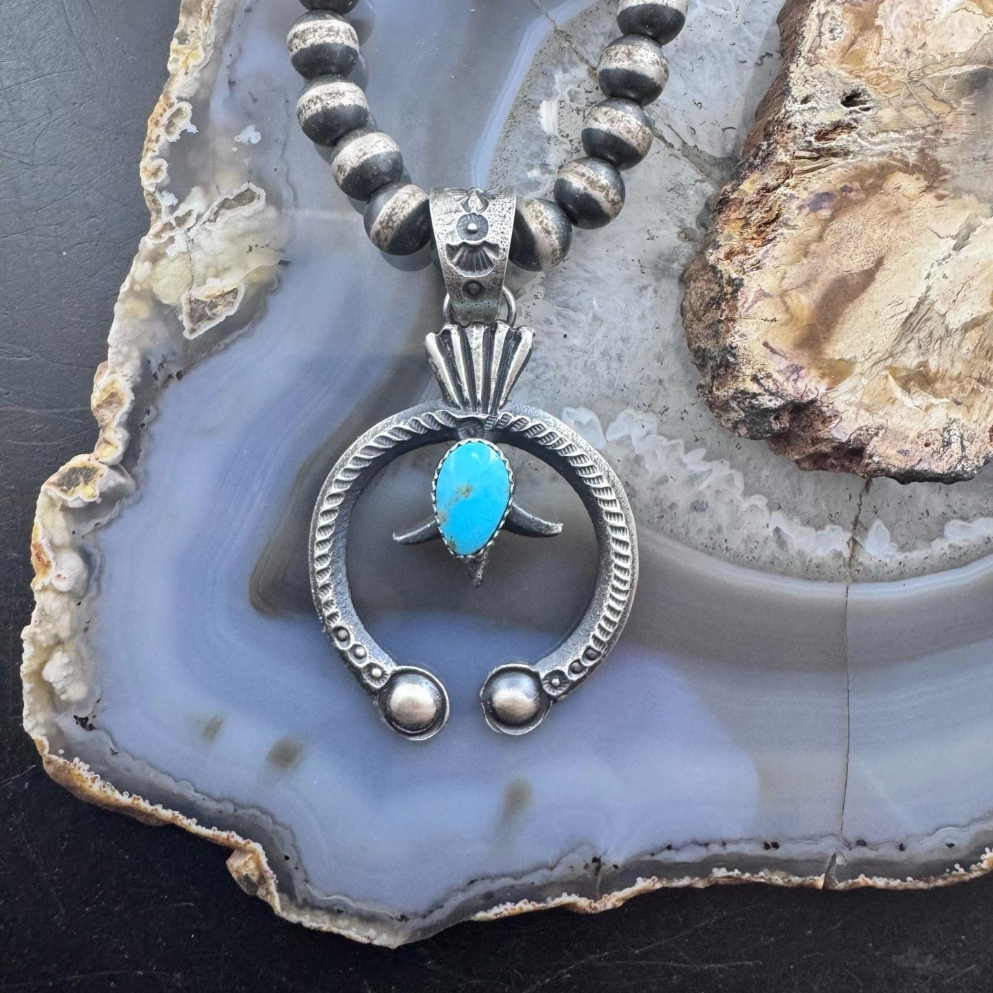 Eva & Linberg Billah Sterling Silver Teardrop Turquoise Decorated Unisex Naja Pendant