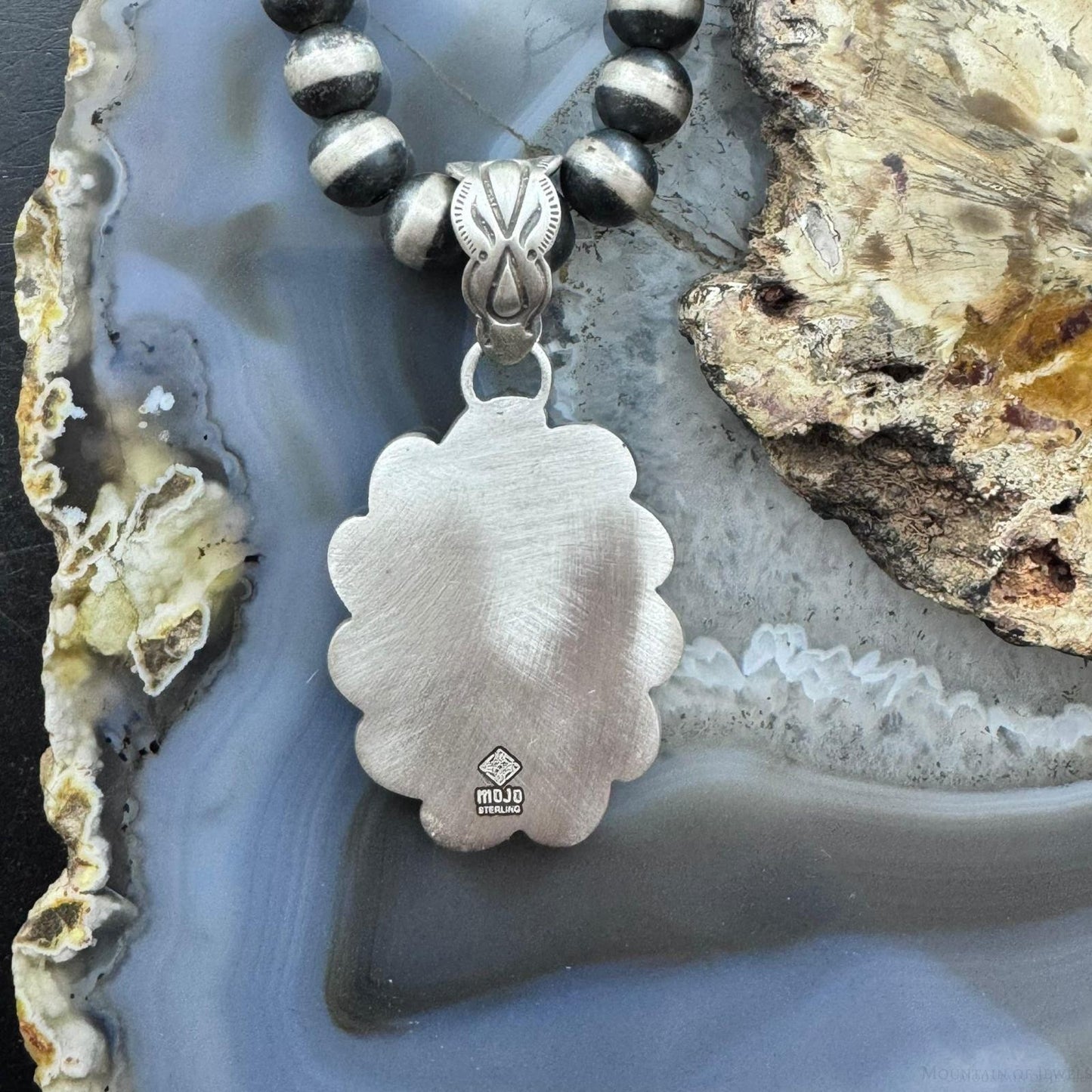 Sterling Silver Southwestern Style Oval Leopard Jasper Decorated Pendant For Women