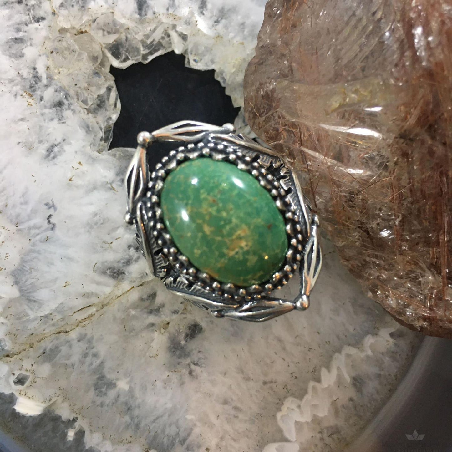 Carolyn Pollack Southwestern Style Sterling Silver Large Oval Green Turquoise Ring For Women