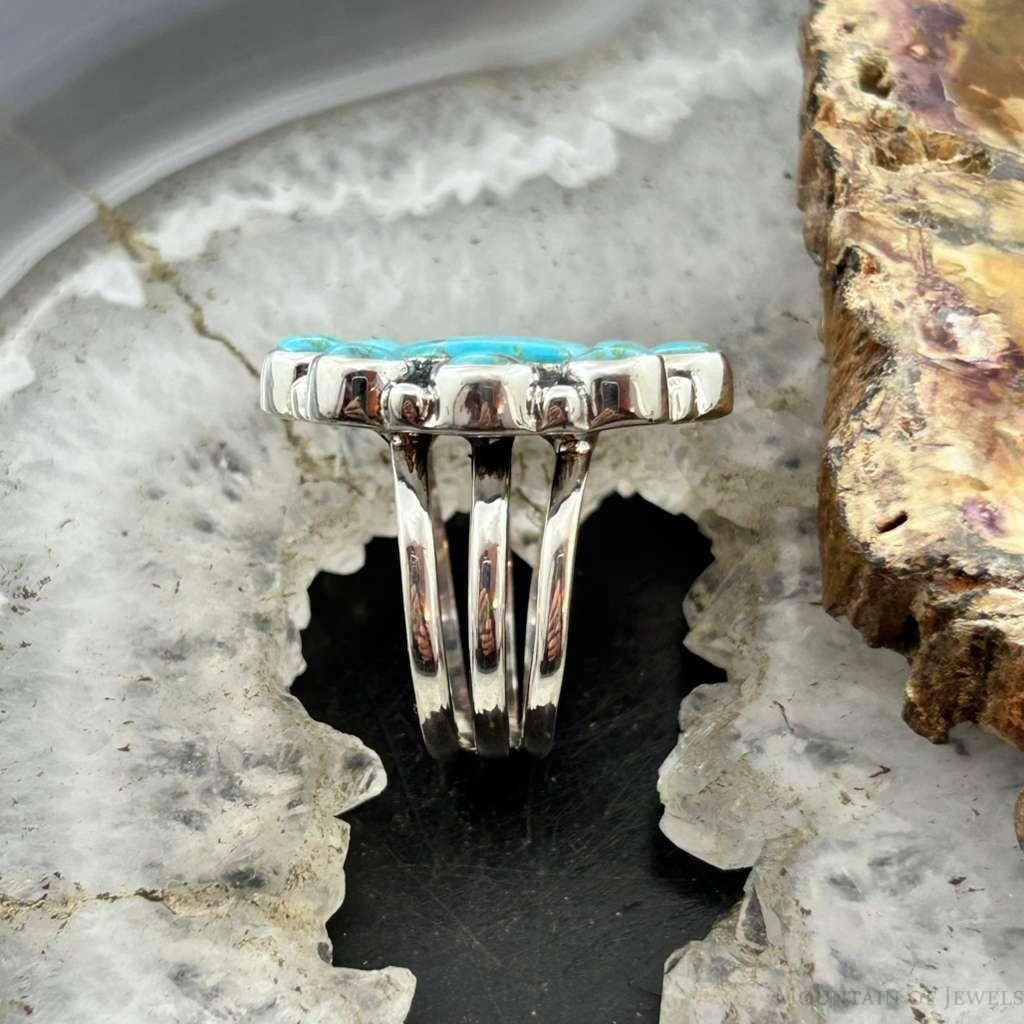Sterling Silver Southwestern Style Mohave Turquoise Cluster Ring Size 7.5 For Women