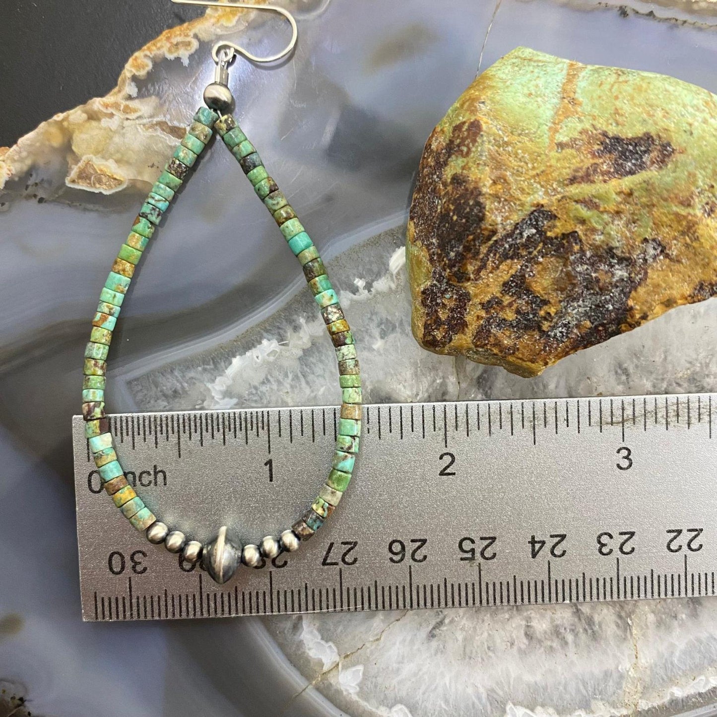 Sterling Silver Green Turquoise Beads & Navajo Pearl Beads Hoop Dangle Earrings