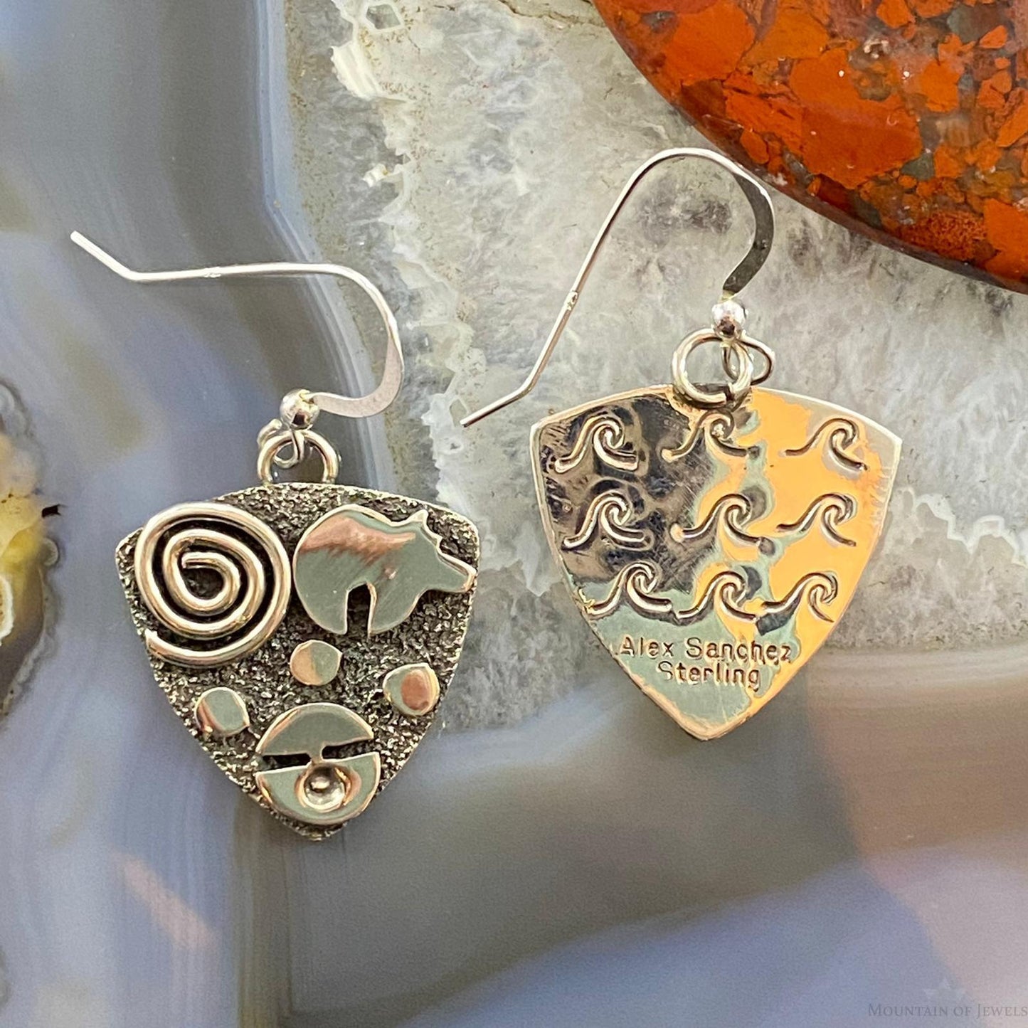 Alex Sanchez Sterling Silver Guitar Picks Petroglyph Dangle Earrings For Women #2