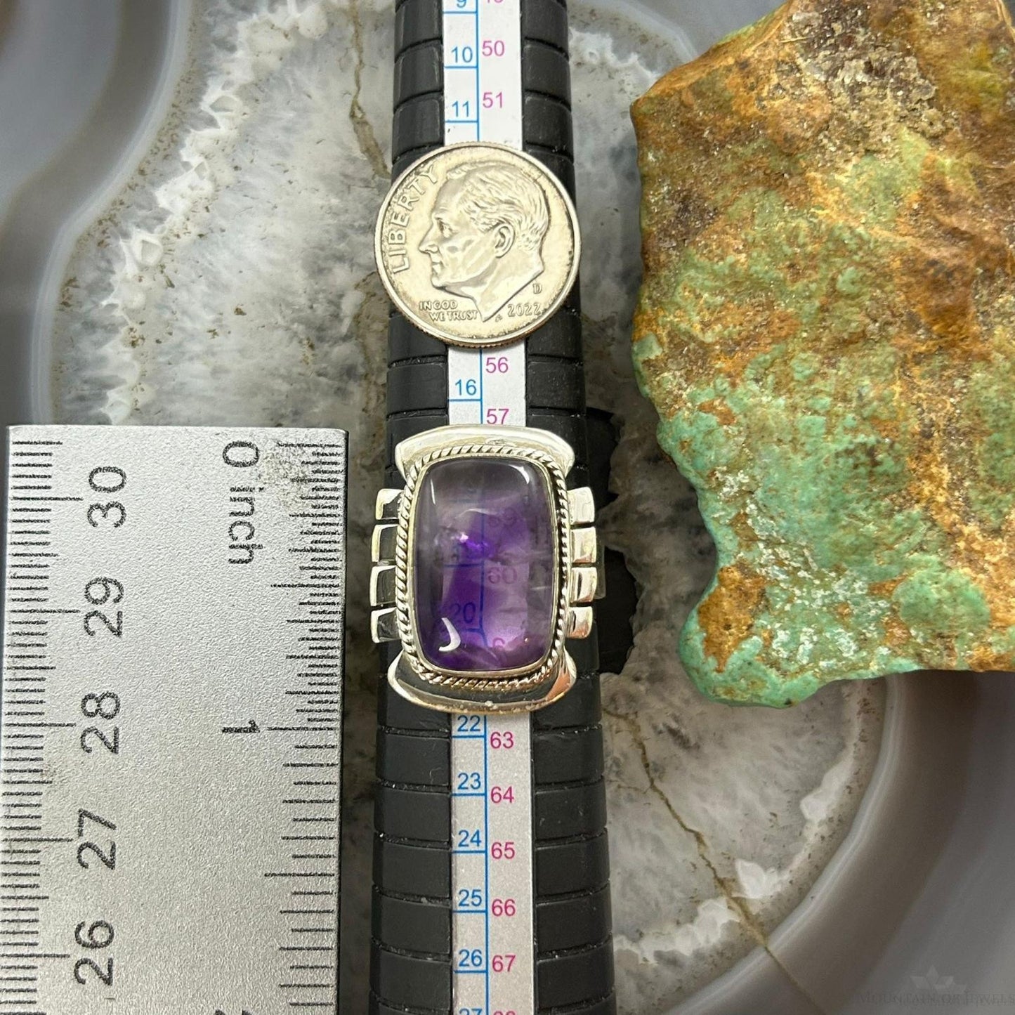 Sterling Silver Southwestern Style Star Amethyst Bar Ring Size 9 For Women