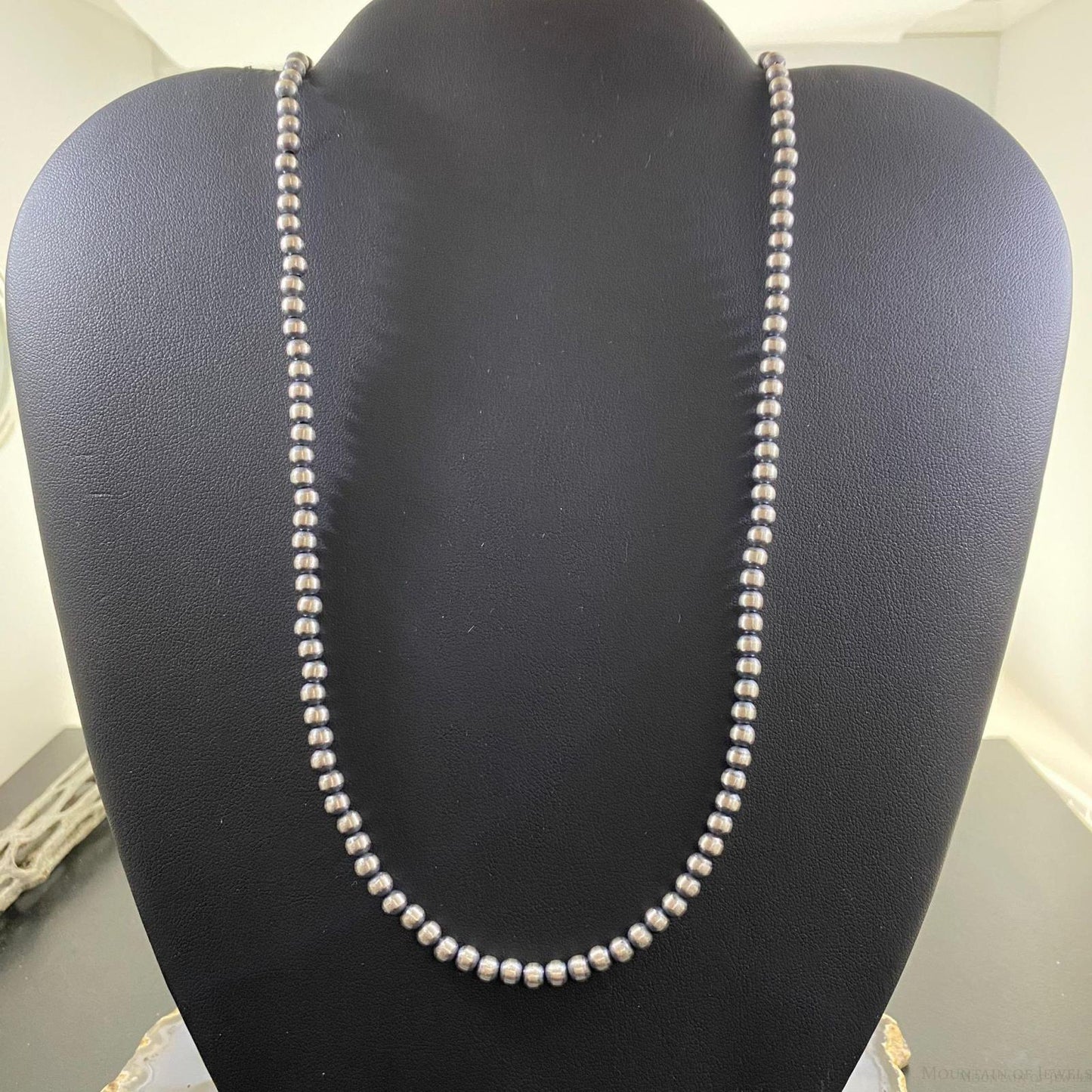 Navajo Pearl Beads 4 mm Sterling Silver Necklace Length 24" For Women