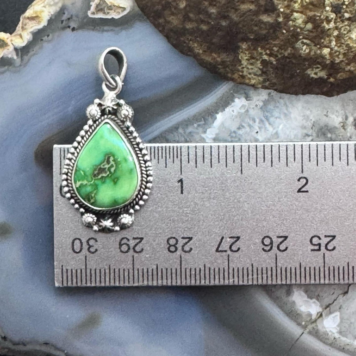 Sterling Silver Southwestern Style Teardrop Sonora Gold Turquoise Pendant For Women