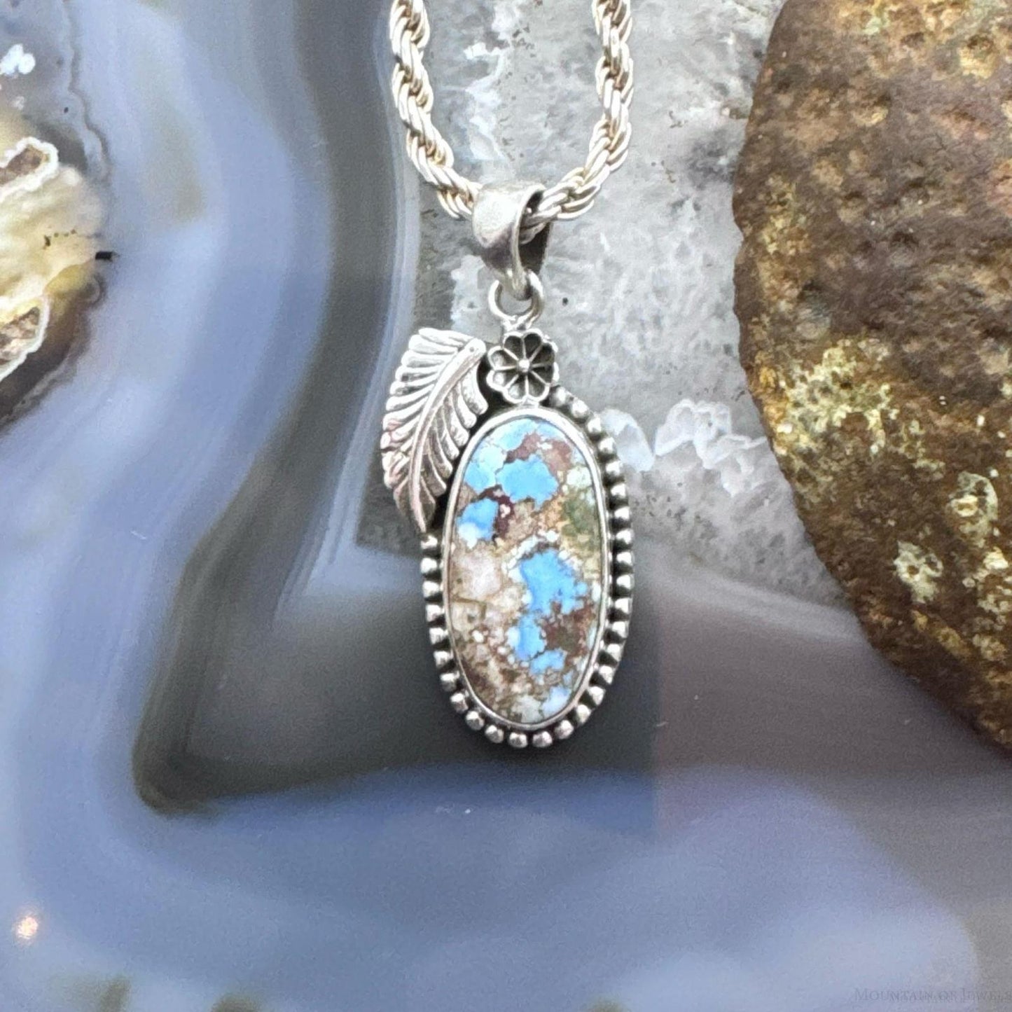 Sterling Silver Southwestern Style Oval Golden Hill Turquoise Pendant For Women