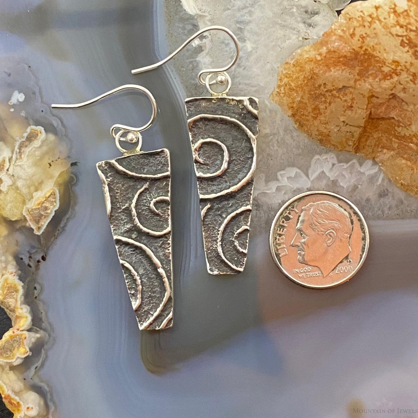 Cheyenne Custer Navajo Sterling Silver Tufa Cast Trapeze Earrings For Women #3