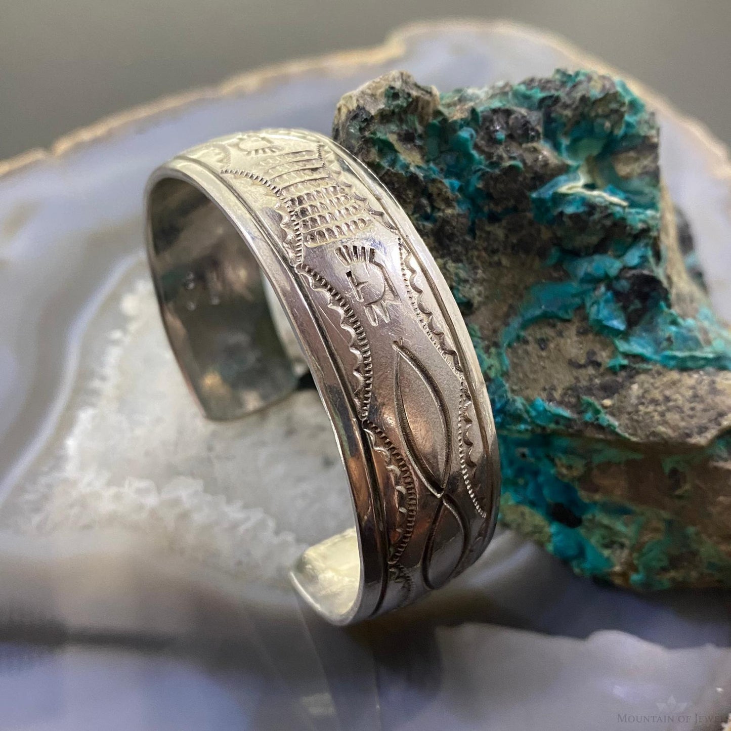 Vintage Native American Sterling Silver Stamped Southwestern Symbol Bracelet