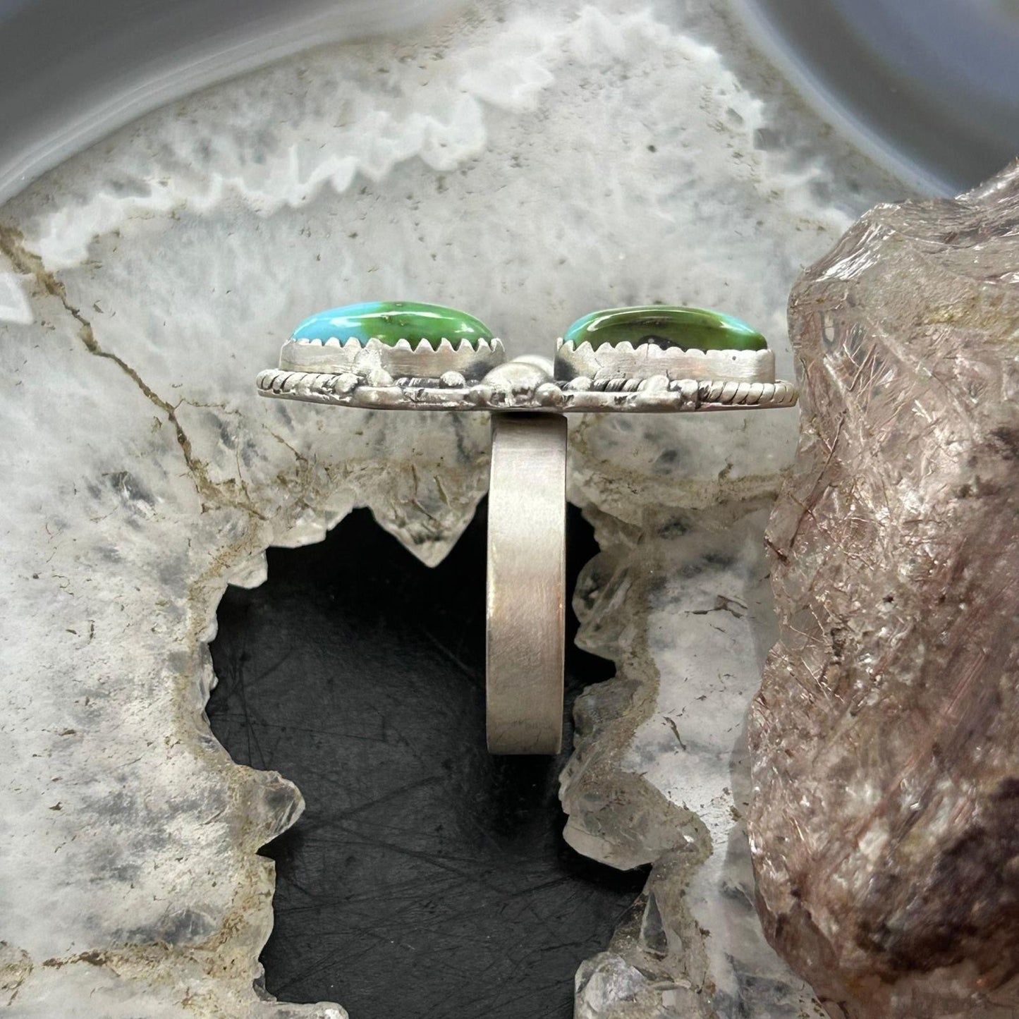 Sterling Silver Southwestern Style 2 Sonora Gold Turquoise Adjustable Ring For Women #6