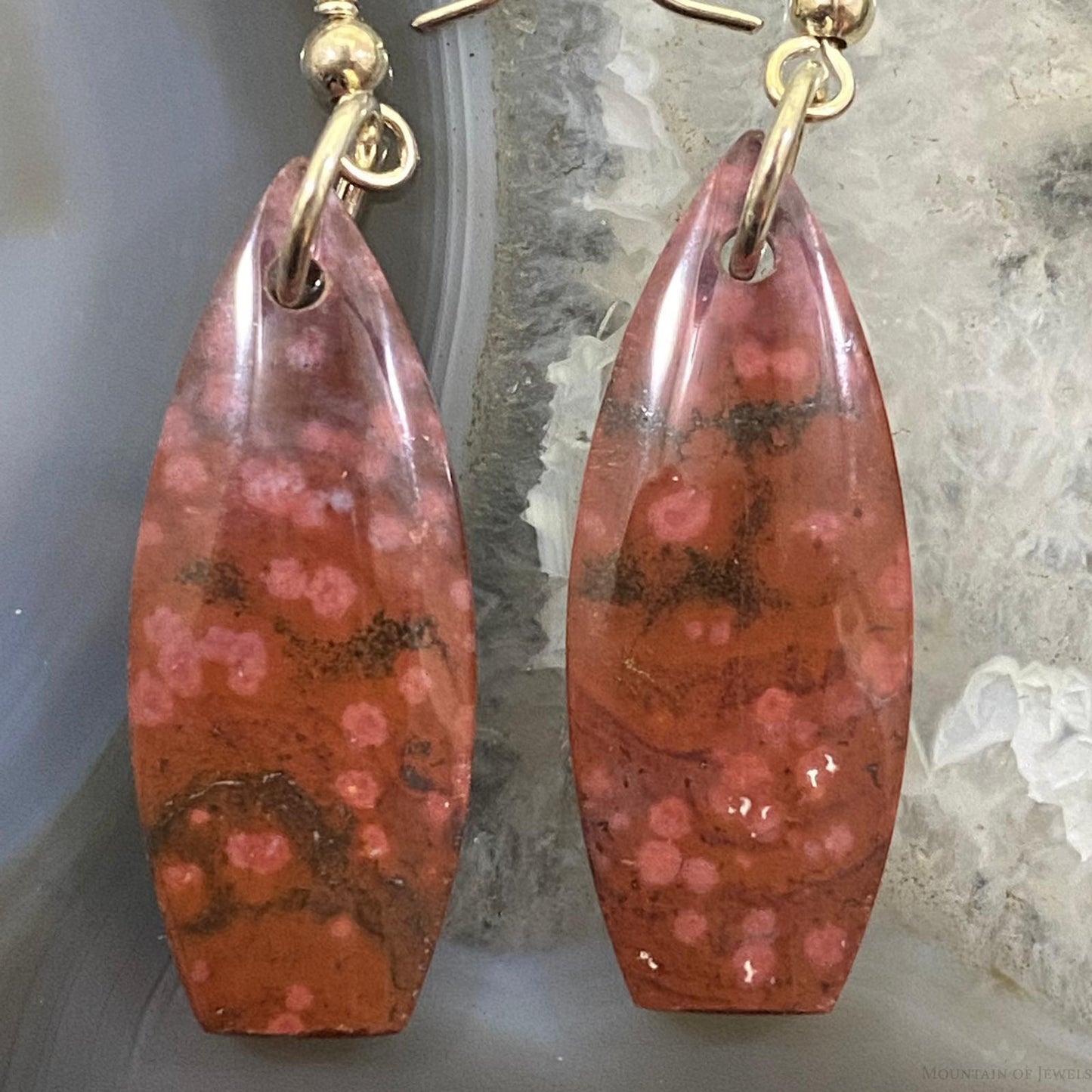 Sterling Silver Oblong River Jasper Slab Dangle Earrings For Women #137