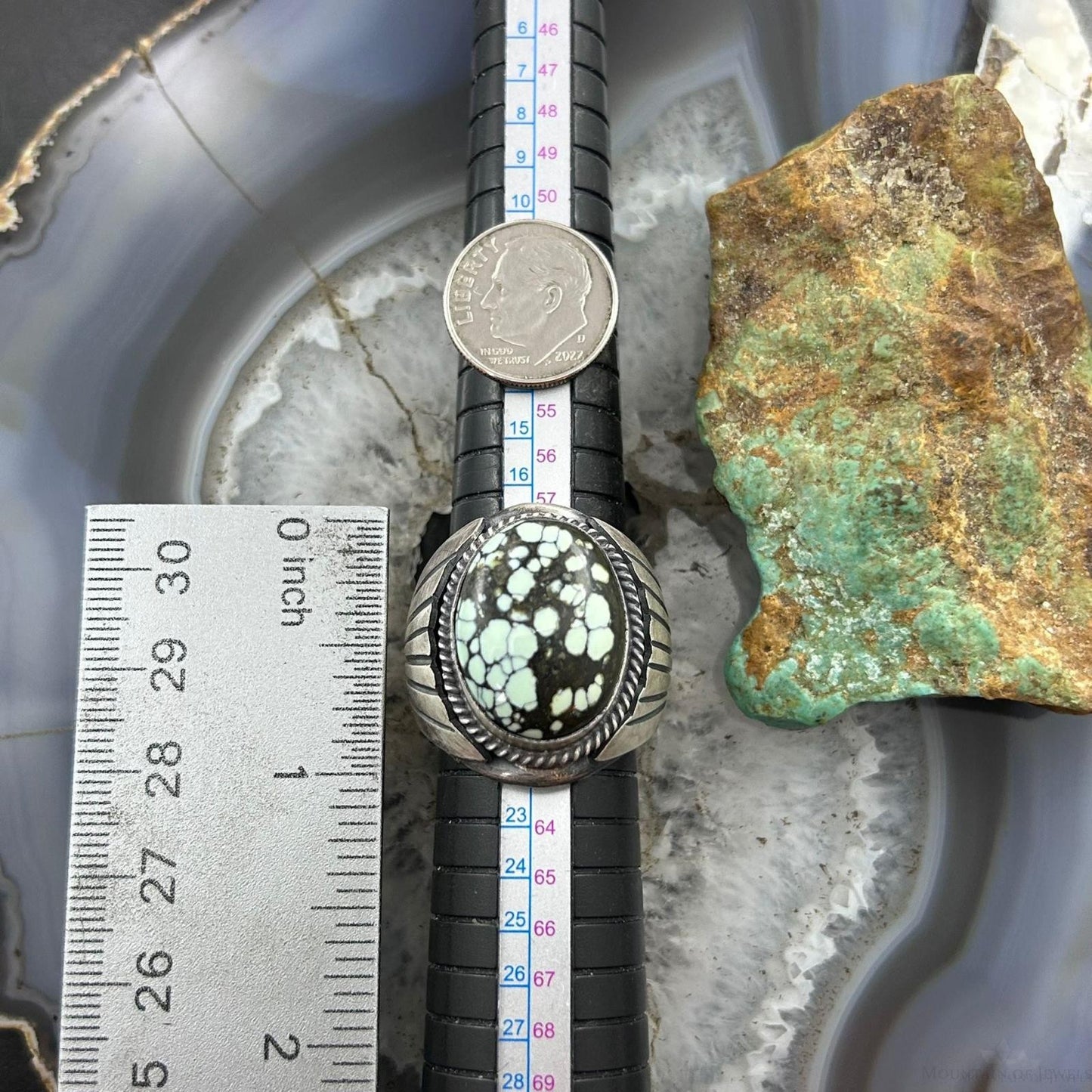 Native American Sterling Silver Oval Turquoise w/Matrix Shield Ring Size 9.5 For Men
