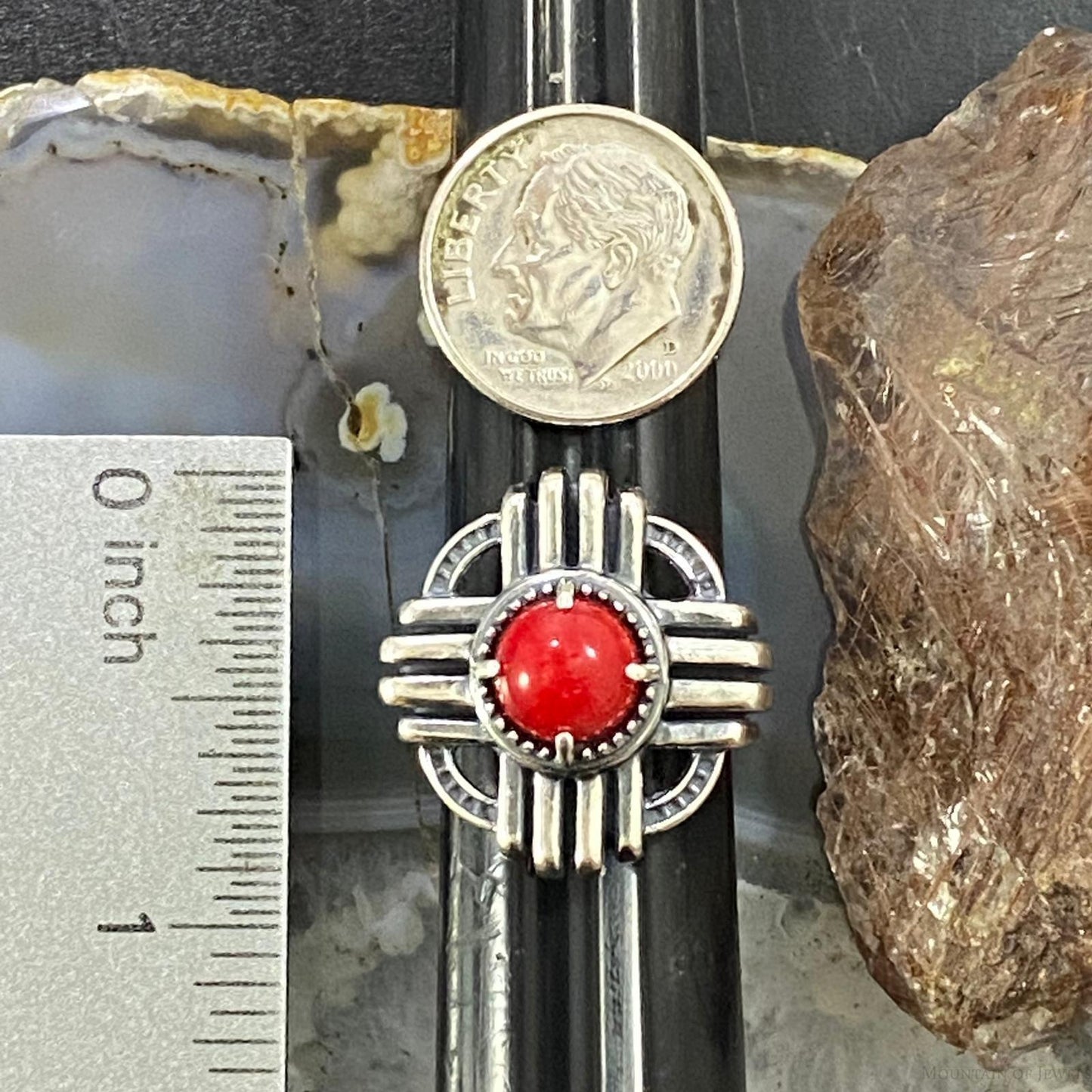 Carolyn Pollack Southwestern Style Sterling Silver Red Jasper Zia Symbol Ring For Women