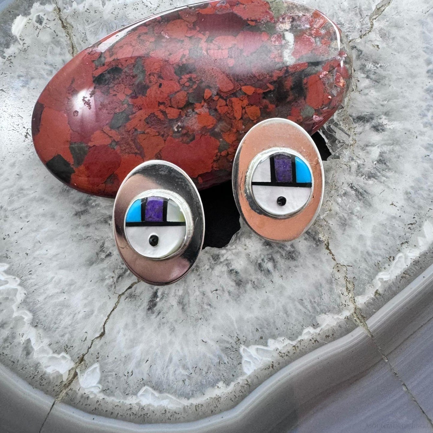 Starllie & Sheryl Edaakie Sterling Silver Multistone Inlay Sunface Stud Earrings For Women #2