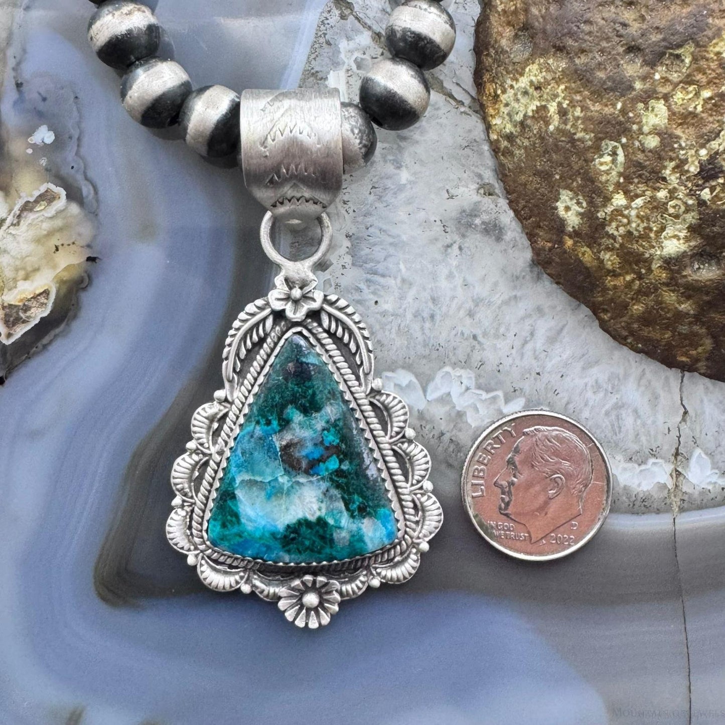 Sterling Silver Southwestern Style Triangular Shattuckite Decorated Pendant For Women