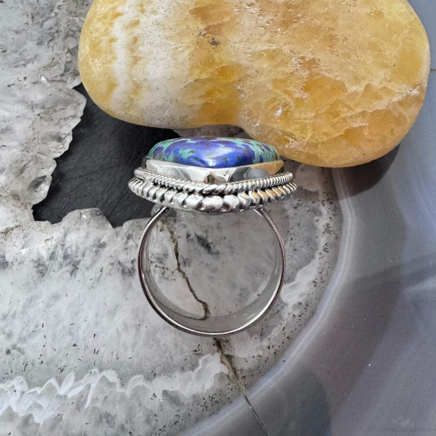 Sterling Silver Southwestern Style Large Teardrop Azurite Ring Size 6 For Women