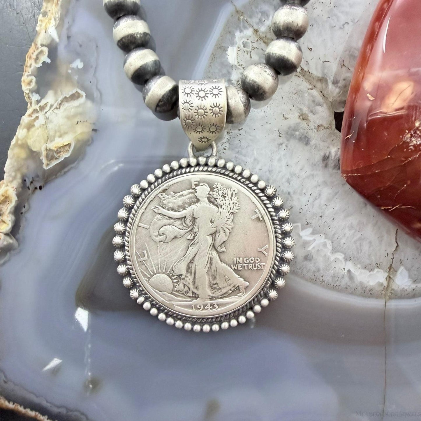 Genuine 90% Silver 1943 US Walking Liberty Half Dollar Decorated Unisex Pendant