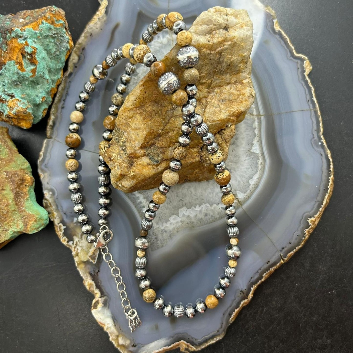 Carolyn Pollack Sterling Silver Decorated Beaded & Picture Jasper Necklace For Women