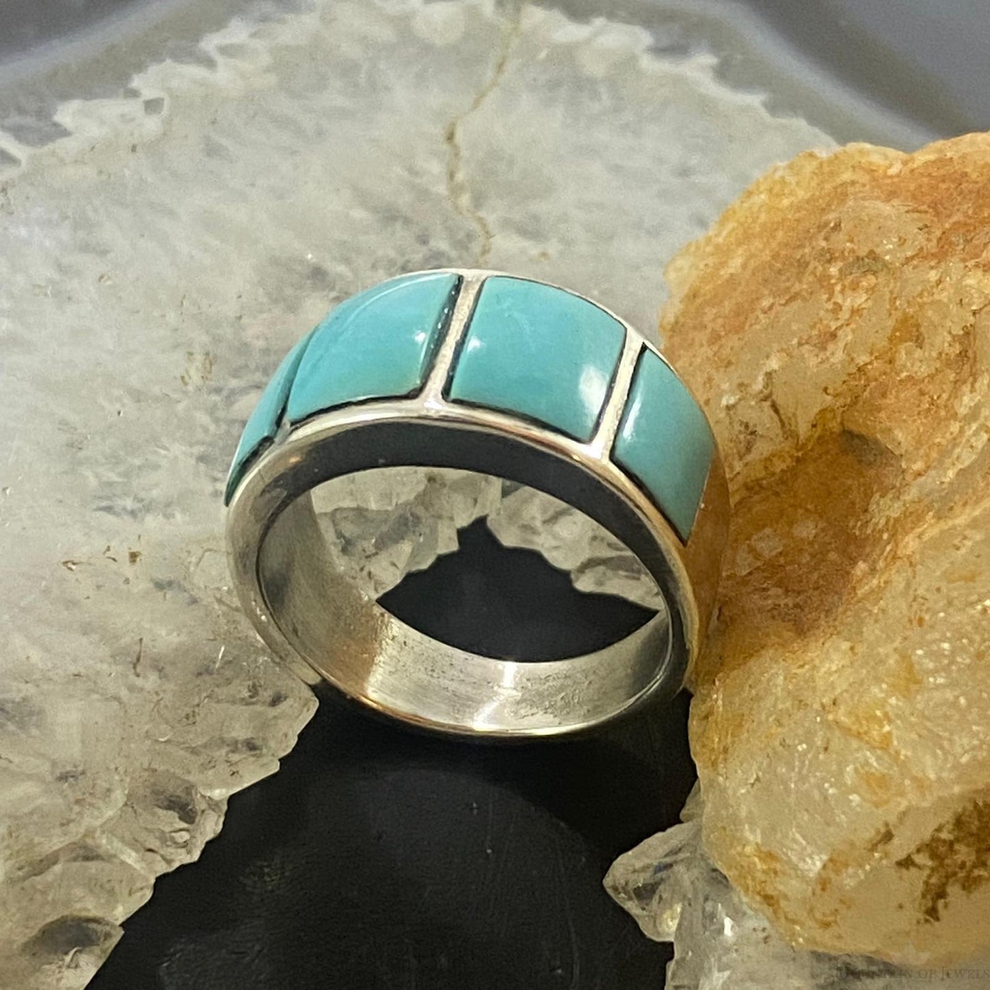Native American Sterling Blue Ridge Turquoise Graduated Band Ring Size 7.5