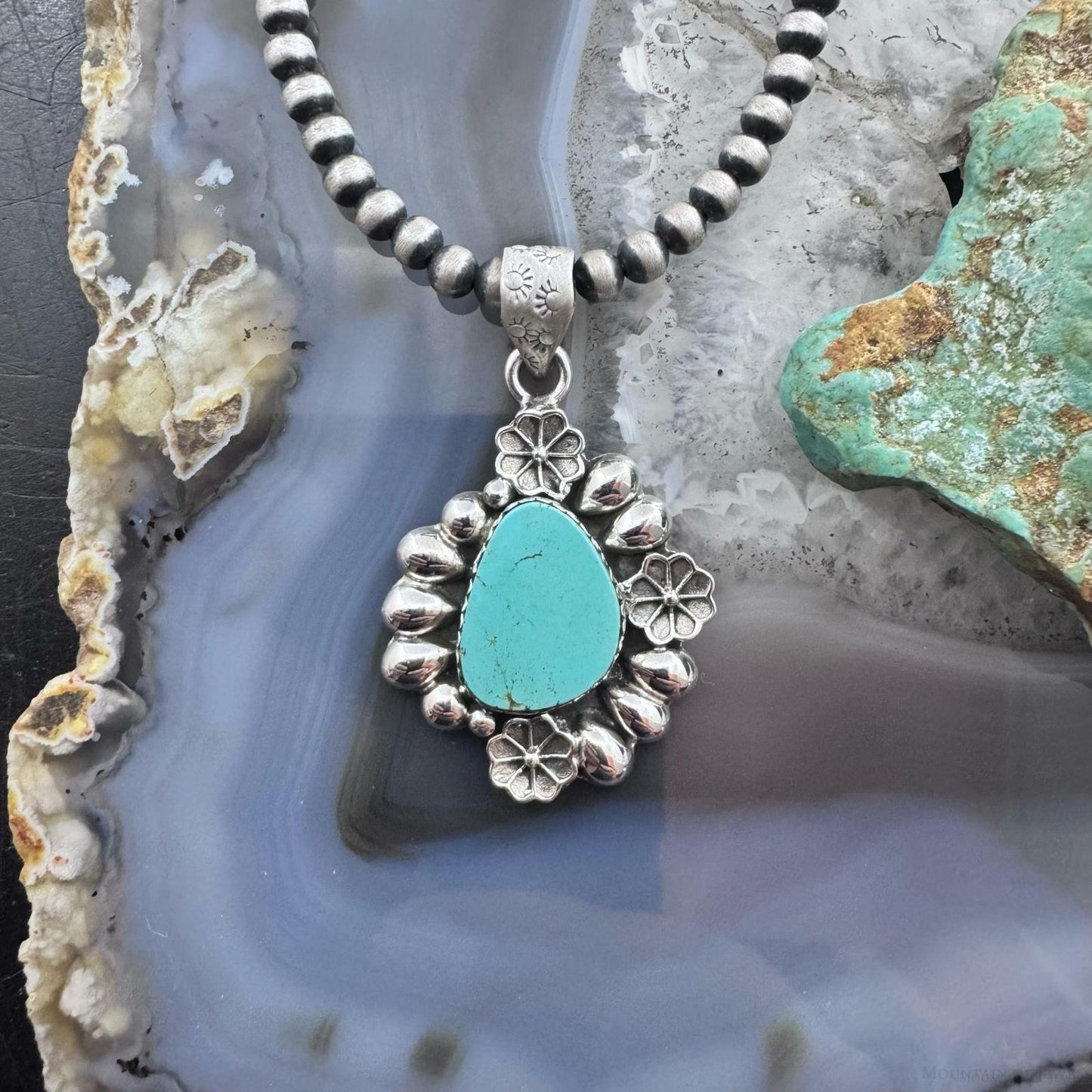 Sterling Silver Southwestern Style Teardrop Turquoise Decorated Pendant For Women