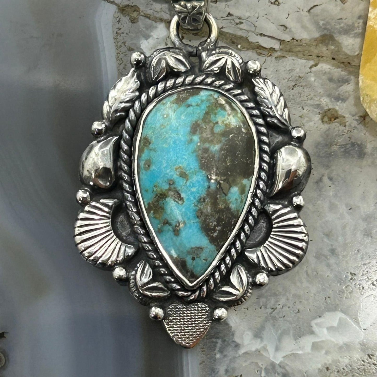 Sterling Silver Southwestern Style Teardrop Turquoise Pendant For Women #8