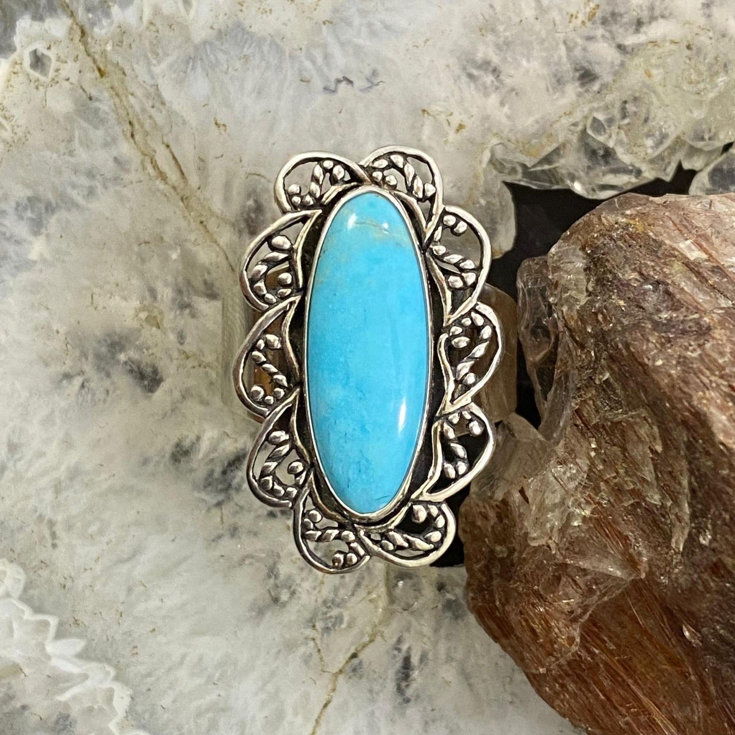 Carolyn Pollack Sterling Silver Elongated Turquoise Decorated Ring Sz Variety