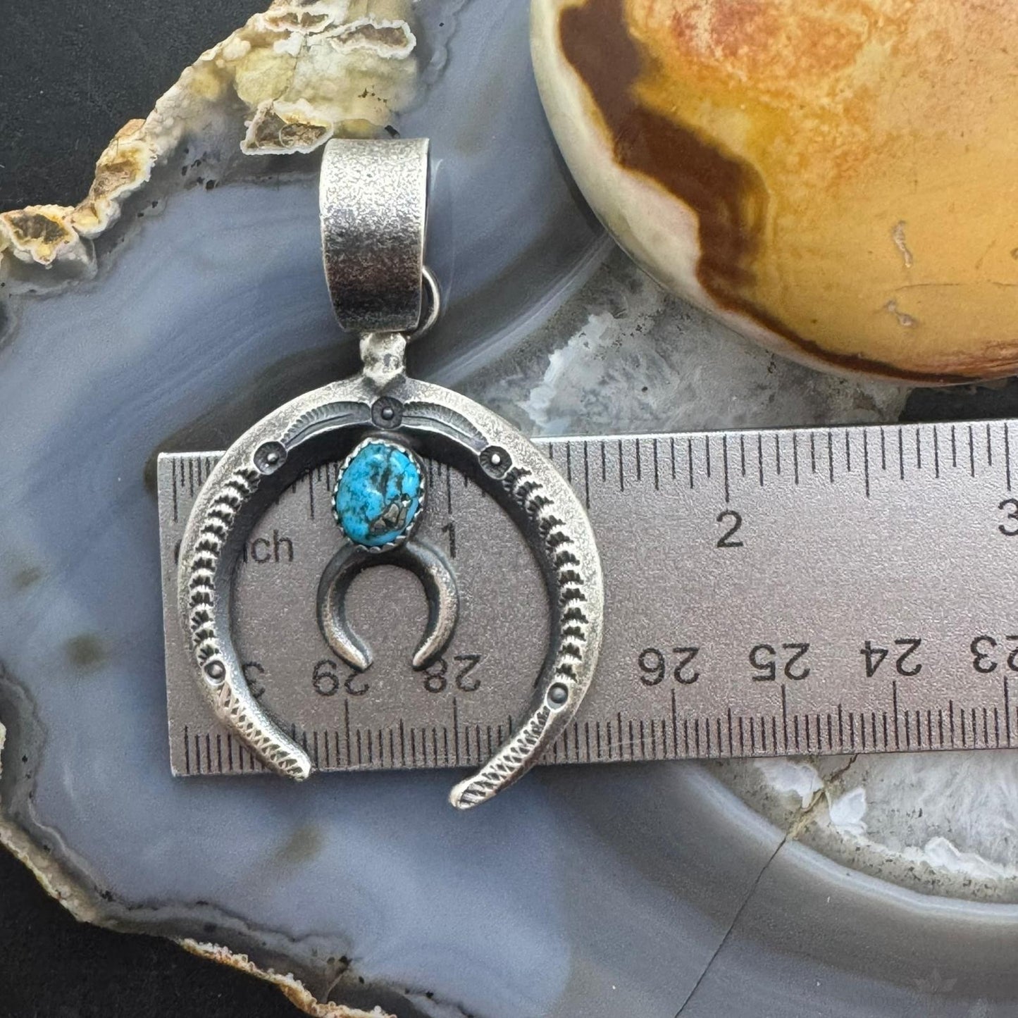 Eva & Linberg Billah Native American Sterling Silver Oval Turquoise Unisex Naja Pendant