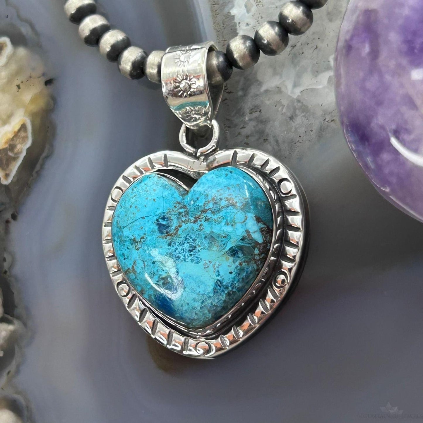 Sterling Silver Southwestern Style Chrysocolla Heart Shape Pendant For Women