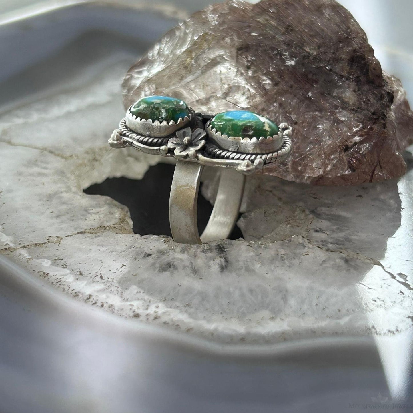 Sterling Silver Southwestern Style 2 Sonora Gold Turquoise Adjustable Ring For Women #4