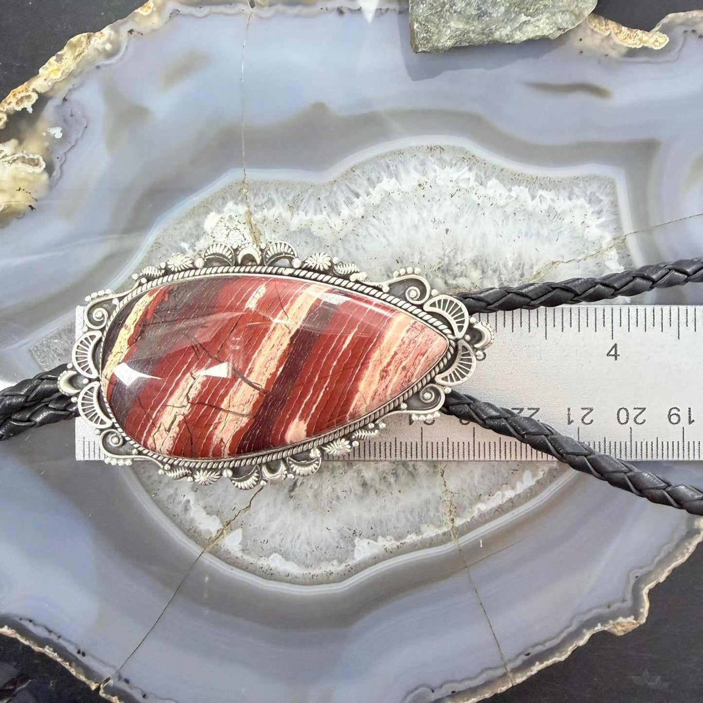 Sterling Silver Southwestern Style Large Snake Skin Jasper Bolo Tie For Men