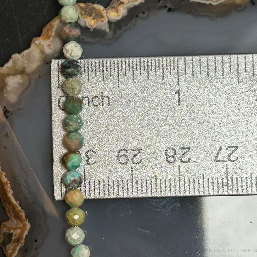 Sterling Silver 4mm Faceted Hubai Turquoise Beads 22" Necklace For Women