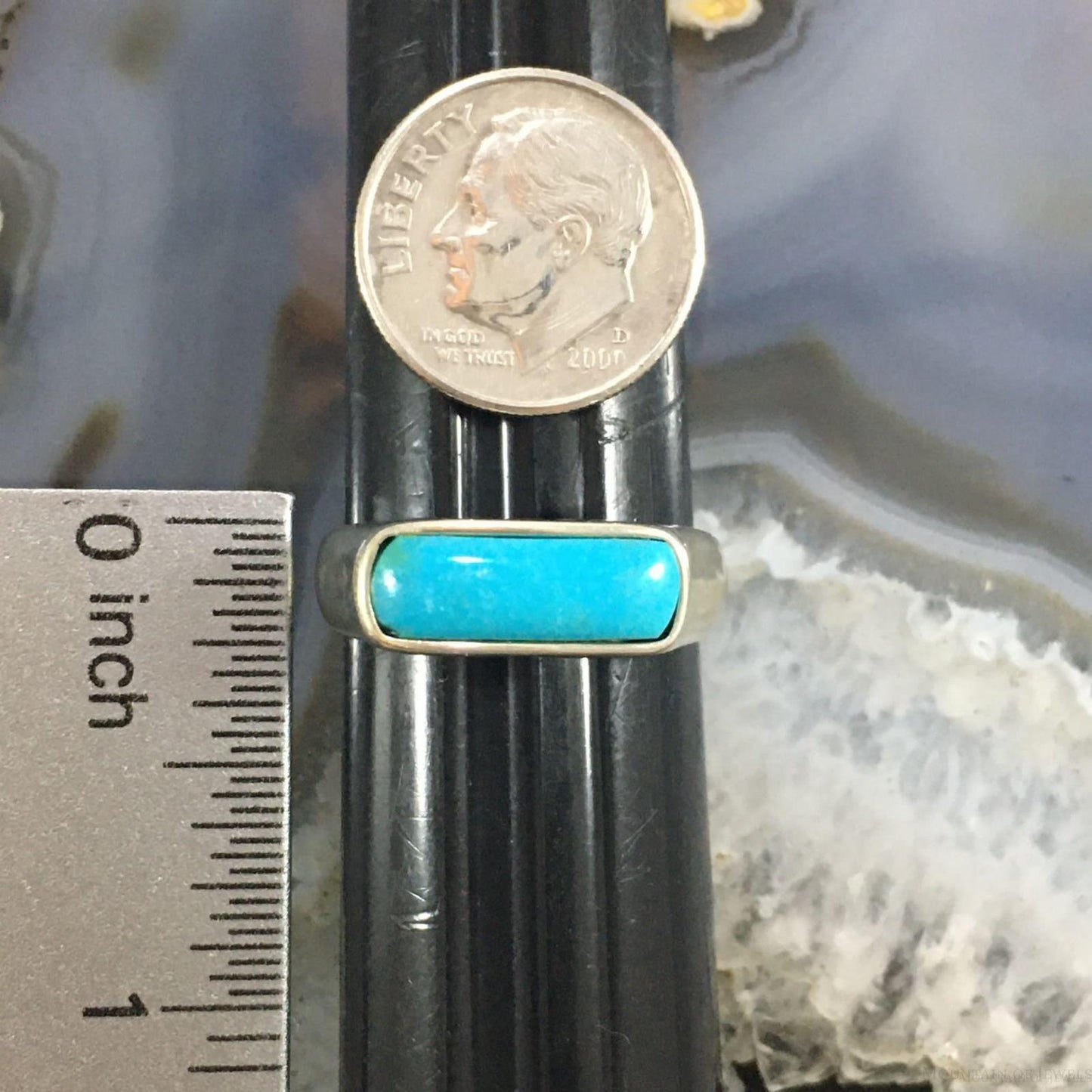 Carolyn Pollack Southwestern Style Sterling Silver Rectangle Turquoise Ring For Women