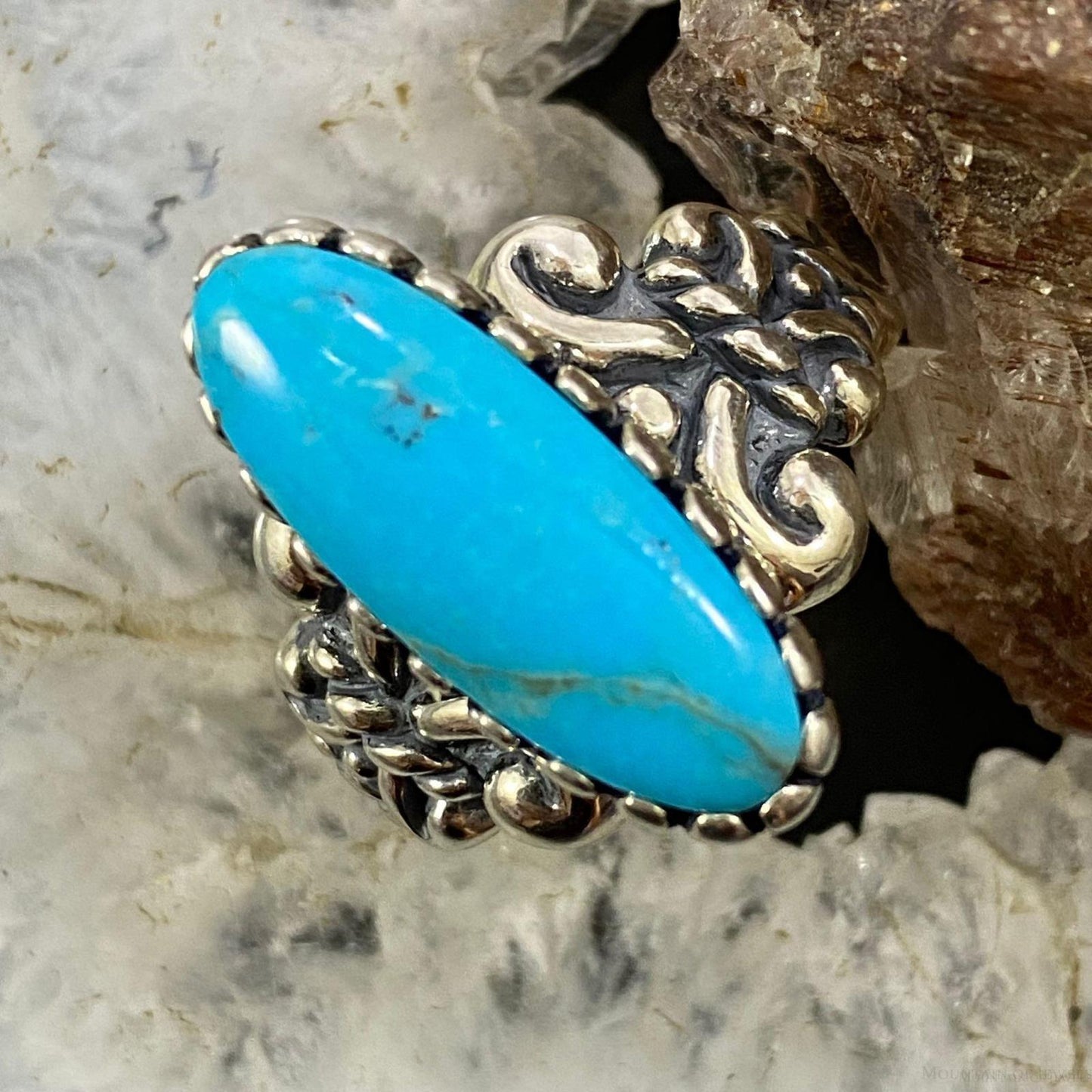 Carolyn Pollack Southwestern Style Sterling Silver Oval Blue Turquoise Decorated Ring For Women