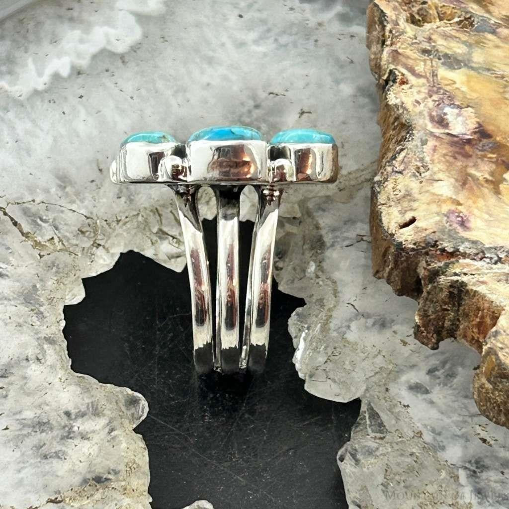 Sterling Silver Southwestern Style Mohave Turquoise Cluster Ring Size 7.5 For Women