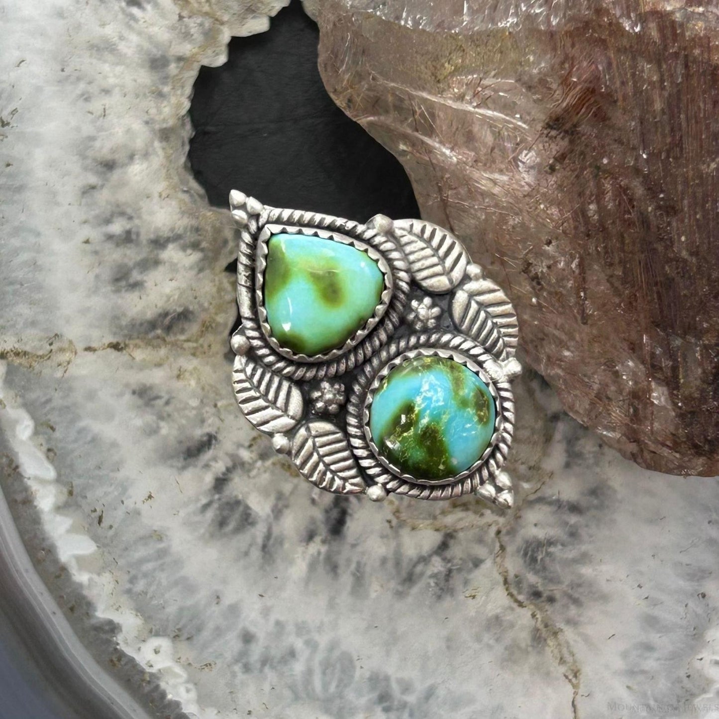 Sterling Silver Southwestern Style 2 Sonora Gold Turquoise Adjustable Ring For Women #8
