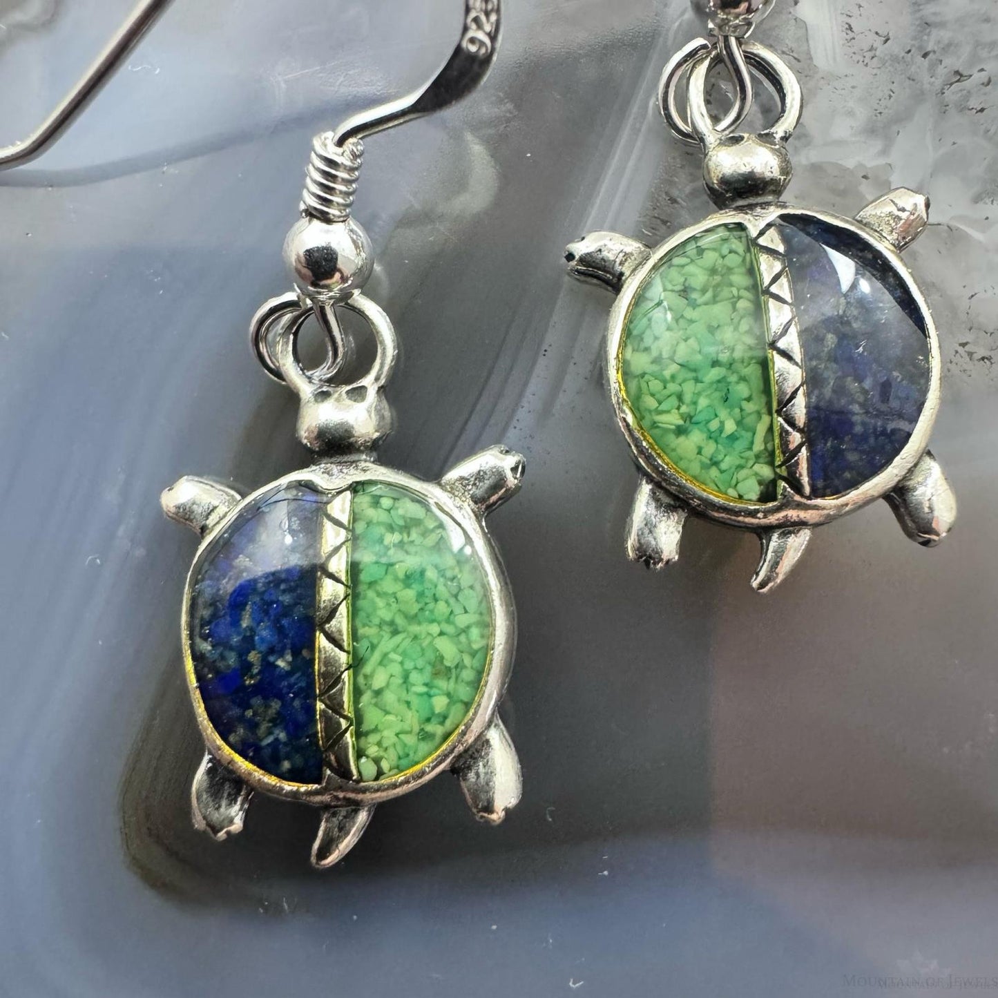 Carolyn Pollack Southwestern Style Sterling Silver Chip Inlay Turtle Dangle Earrings For Women