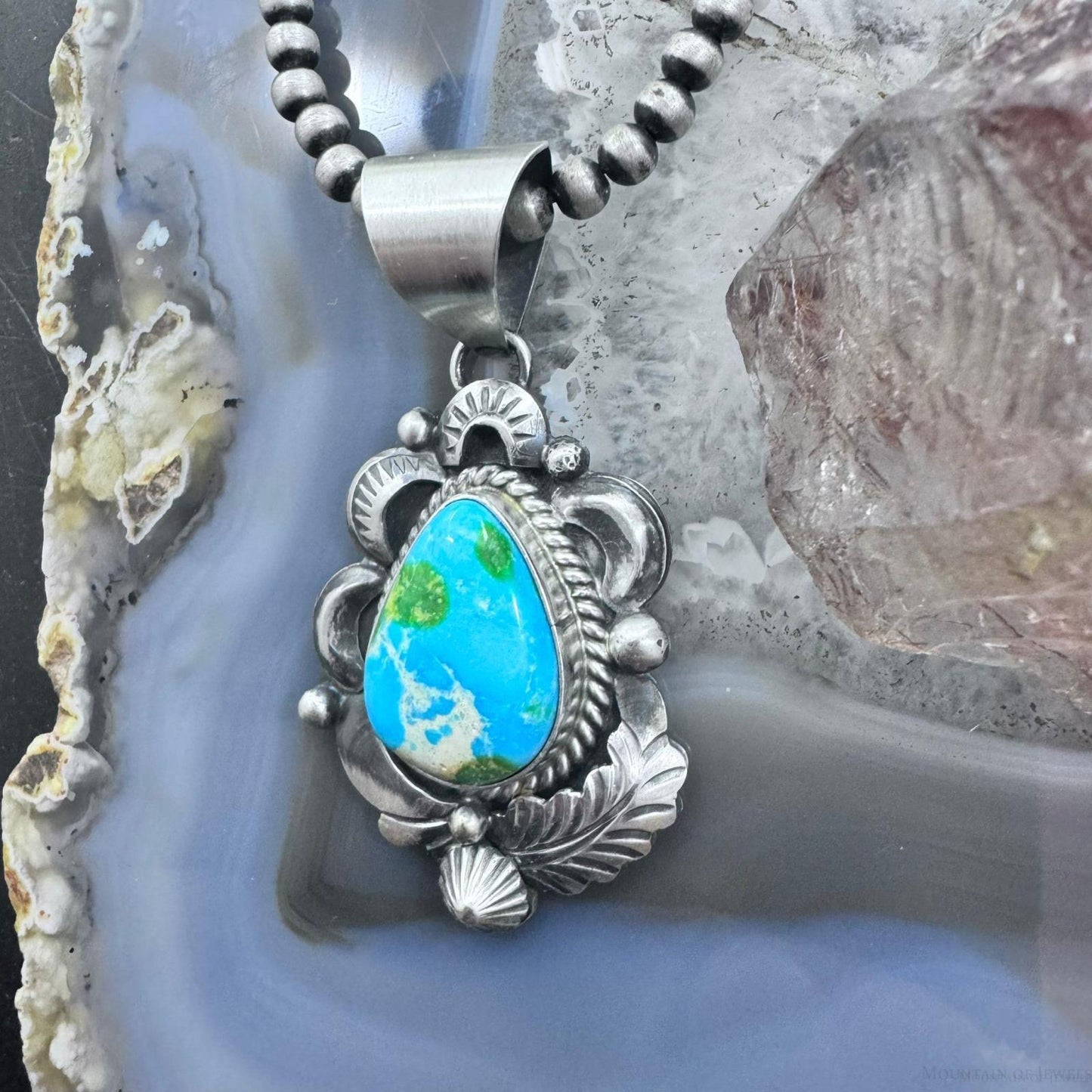 Juanita Long Native American Sterling Silver Sonora Gold Turquoise Pendant For Women