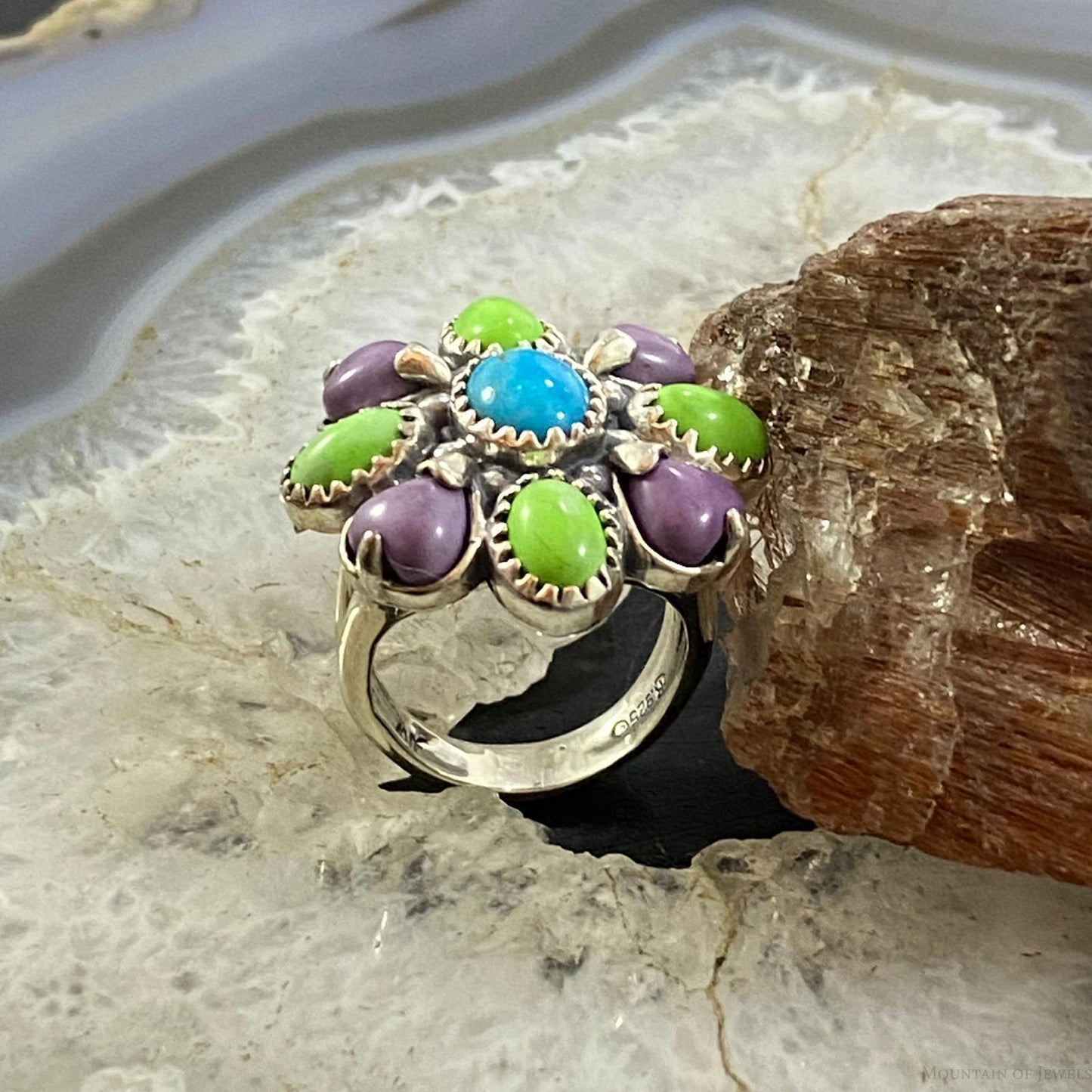 Carolyn Pollack Southwestern Style Sterling Silver Multistones Decorated Cluster Ring For Women
