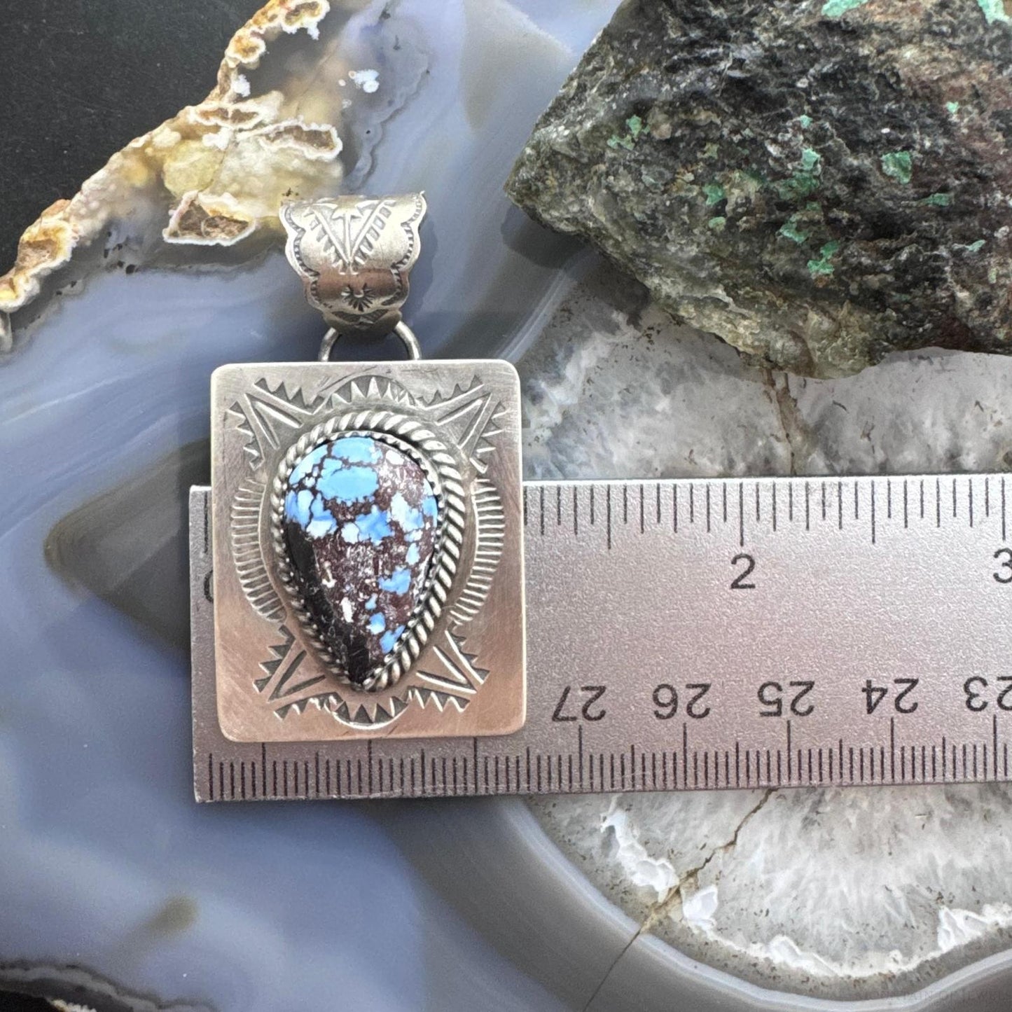 Native American Sterling Silver Teardrop Golden Hill Turquoise Decorated Pendant #1