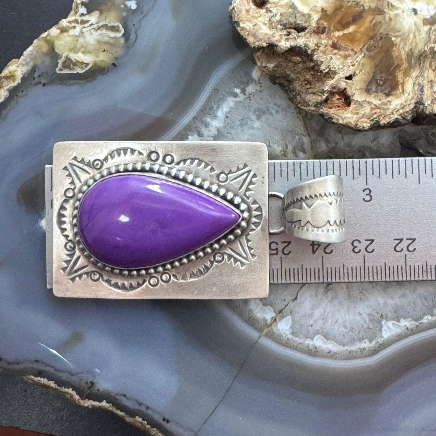 Native American Sterling Silver Purple Phosphosiderite Decorated Pendant For Women