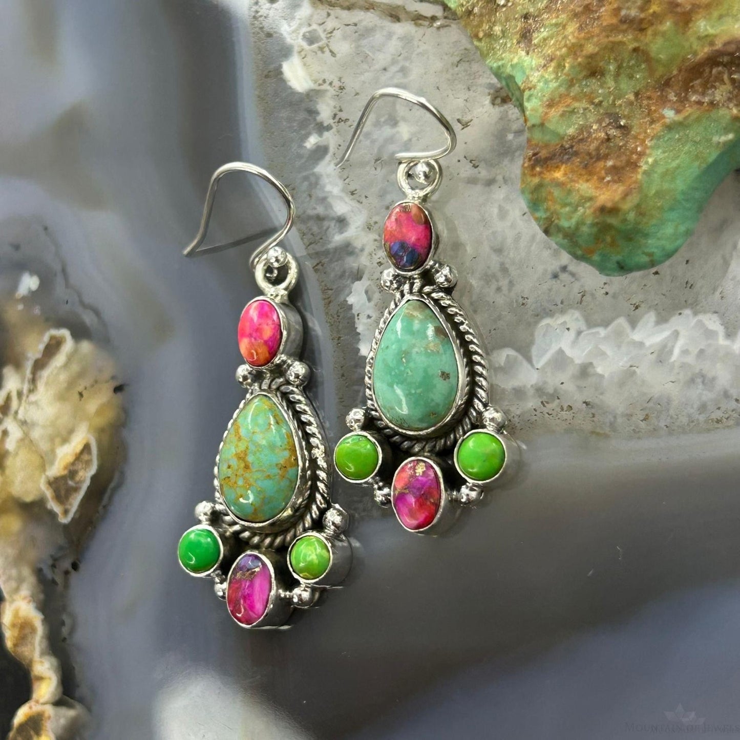 Sterling Silver Southwestern Style Multistone Dangle Earrings For Women #4