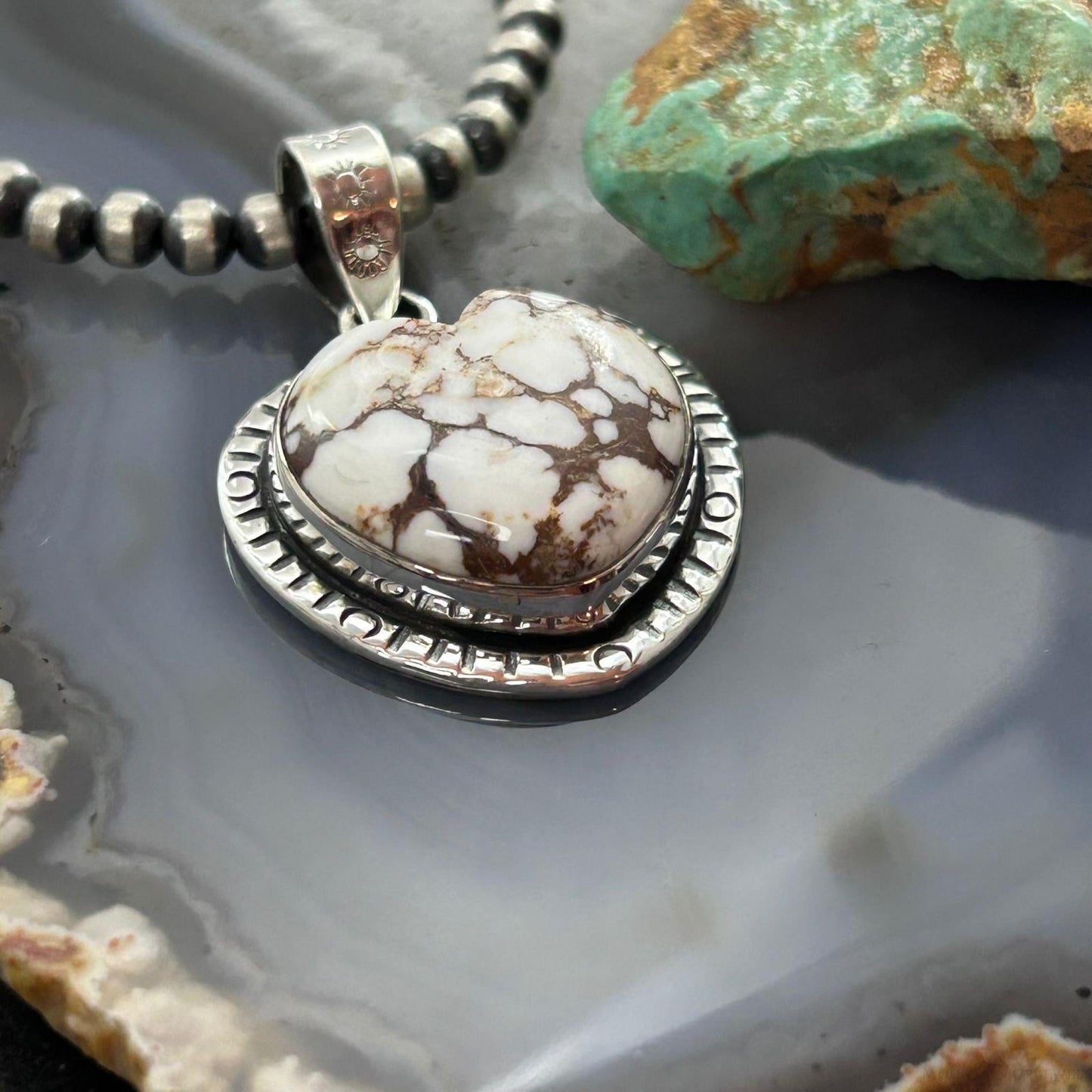 Sterling Silver Southwestern Style Wild Horse Decorated Heart Pendant For Women